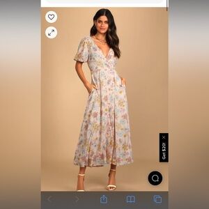 Lulu’s Flourishing Feelings Pink Floral Print Puff Sleeve Midi Dress